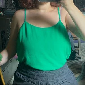 Silky Green Spaghetti Strap Blouse